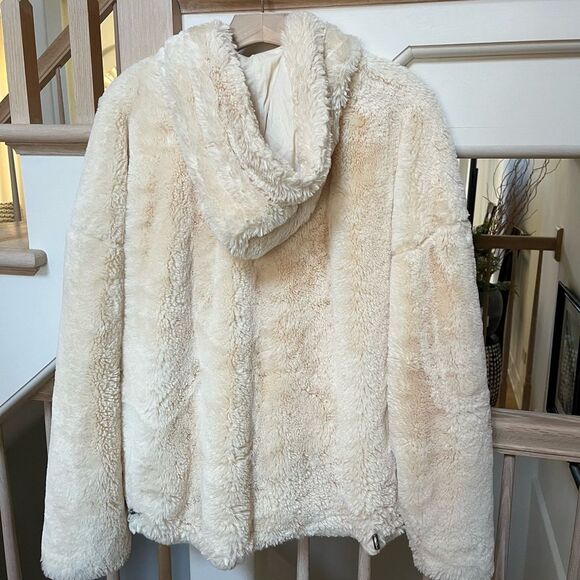 Free People Movement Off The Record Faux Fur Pullover Zip Hoodie in Beige M NWOT - Picture 6 of 16